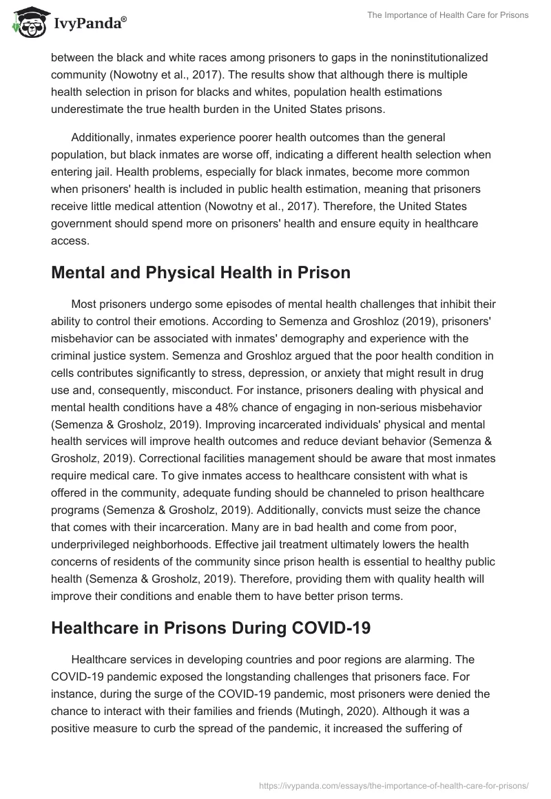 The Importance of Health Care for Prisons. Page 2