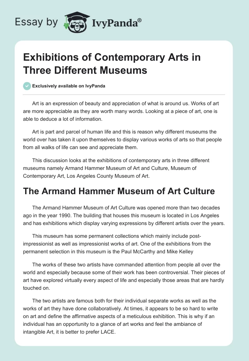 Exhibitions of Contemporary Arts in Three Different Museums. Page 1