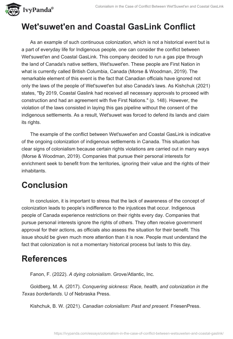 Colonialism in the Case of Conflict Between Wet'Suwet'en and Coastal GasLink. Page 2