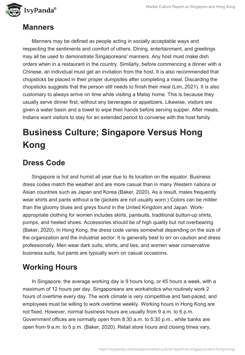 Market Culture Report on Singapore and Hong Kong. Page 4