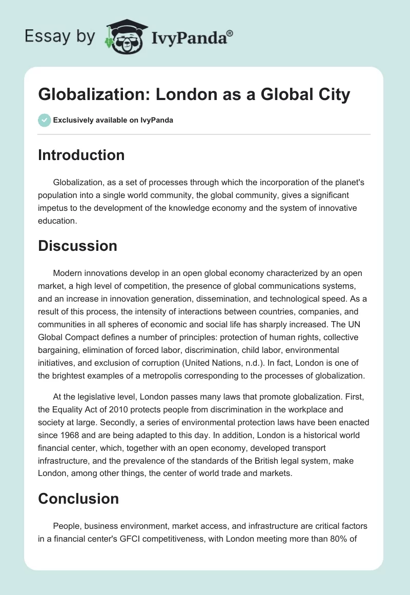Globalization: London as a Global City. Page 1