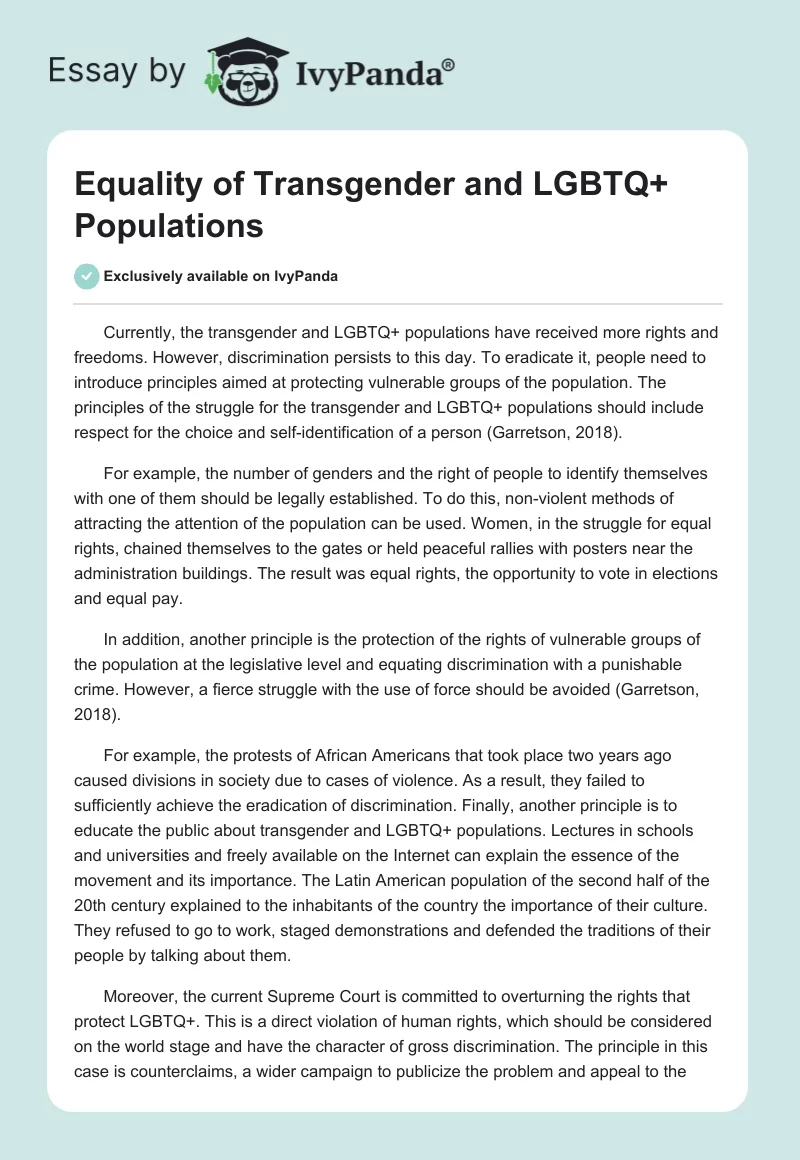 Equality of Transgender and LGBTQ+ Populations. Page 1