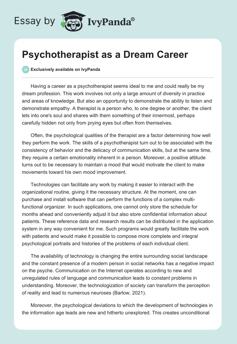 Psychotherapist as a Dream Career. Page 1