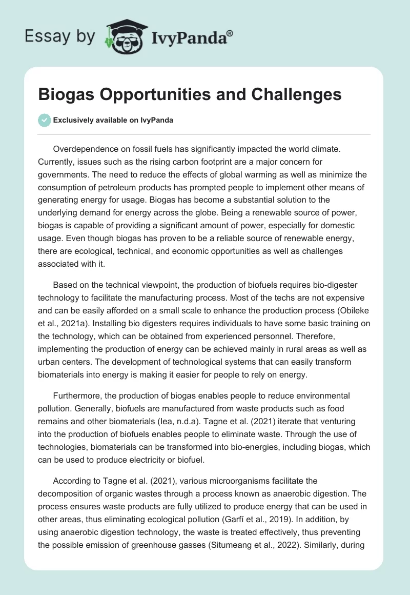 Biogas Opportunities and Challenges. Page 1