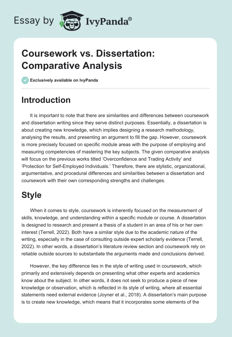 Coursework vs. Dissertation: Comparative Analysis. Page 1