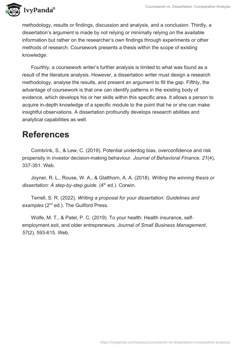 Coursework vs. Dissertation: Comparative Analysis. Page 5