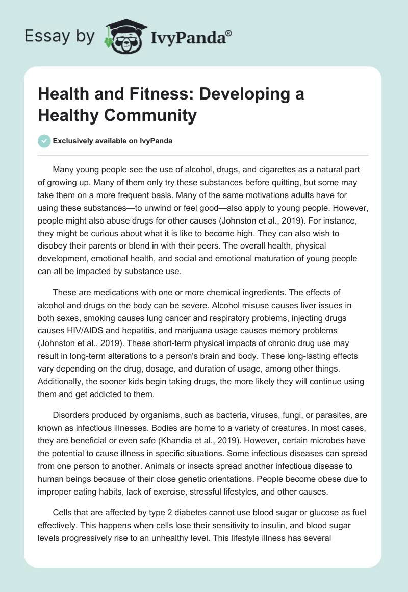 Health and Fitness: Developing a Healthy Community. Page 1