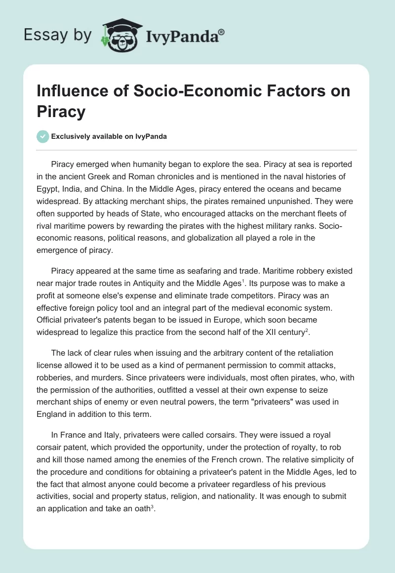 Influence of Socio-Economic Factors on Piracy. Page 1