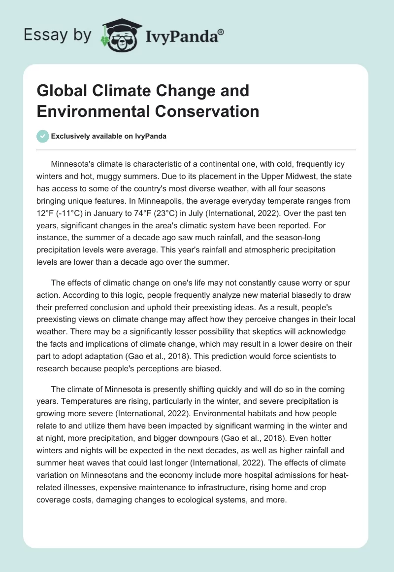 Global Climate Change and Environmental Conservation. Page 1