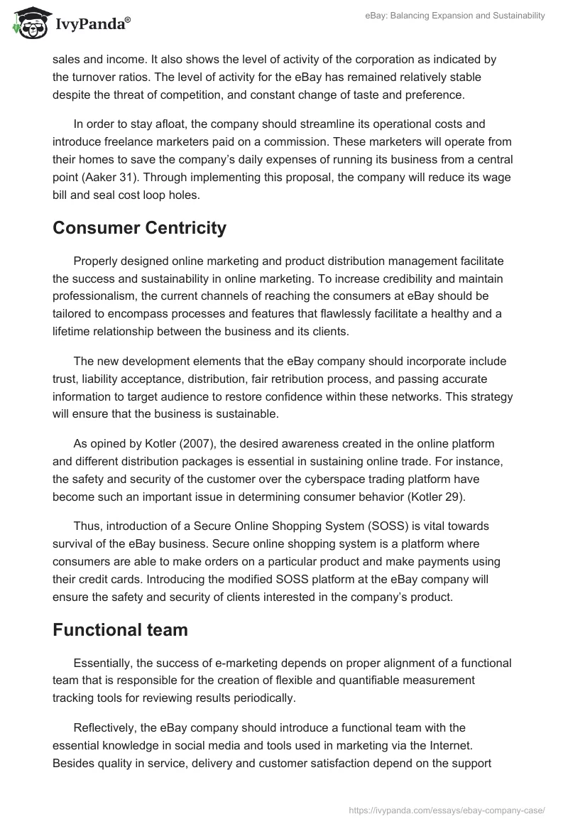 eBay: Balancing Expansion and Sustainability. Page 2