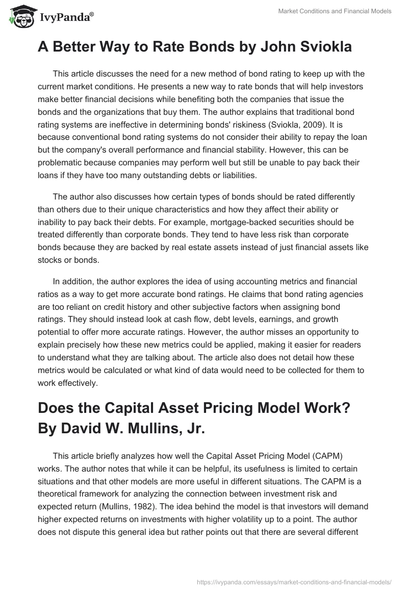 Market Conditions and Financial Models. Page 2