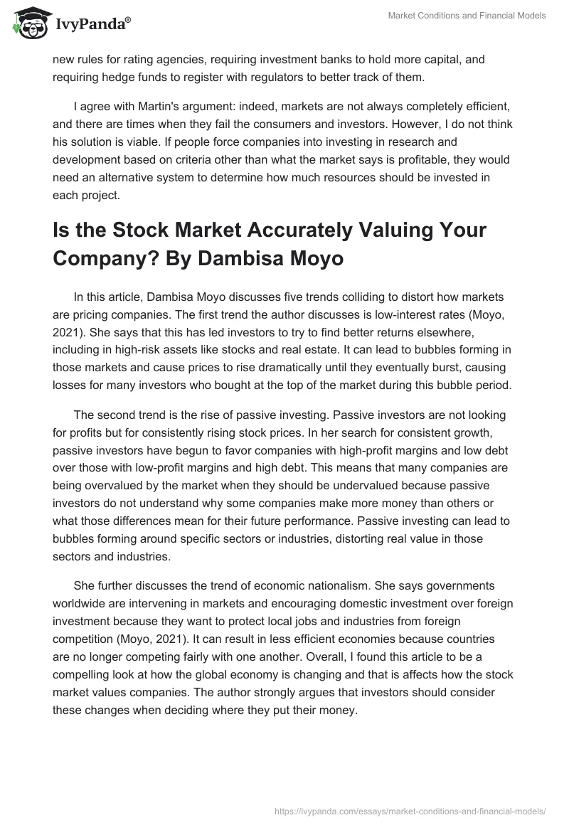 Market Conditions and Financial Models. Page 4