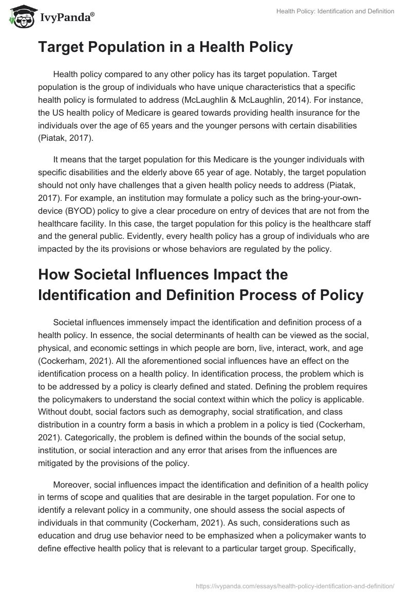 Health Policy: Identification and Definition. Page 2