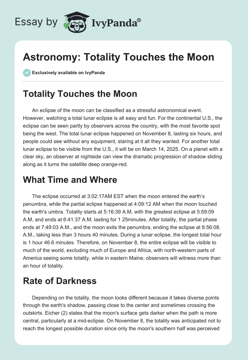 Astronomy: Totality Touches the Moon. Page 1