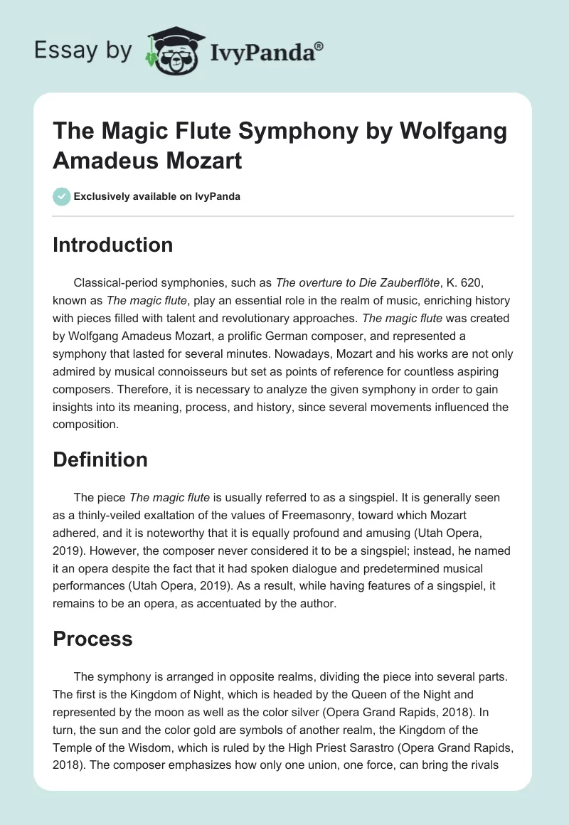 The Magic Flute Symphony by Wolfgang Amadeus Mozart. Page 1