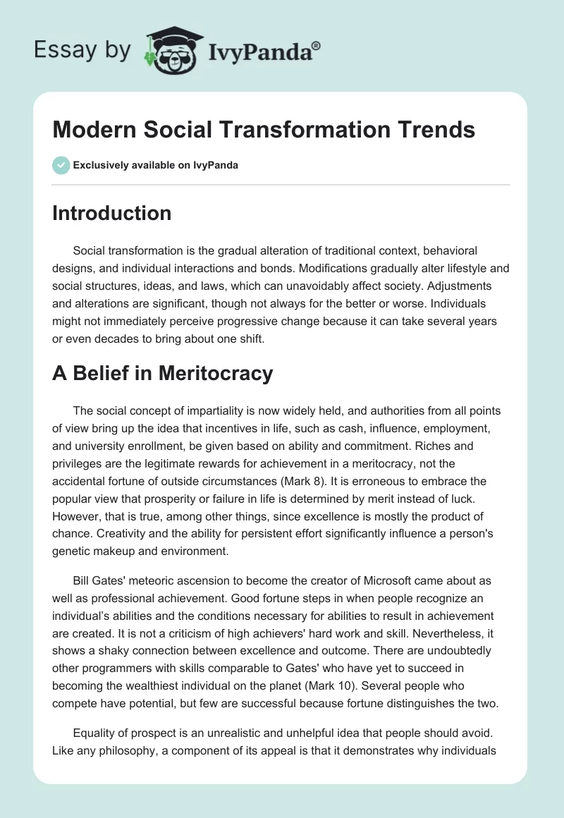 Modern Social Transformation Trends. Page 1