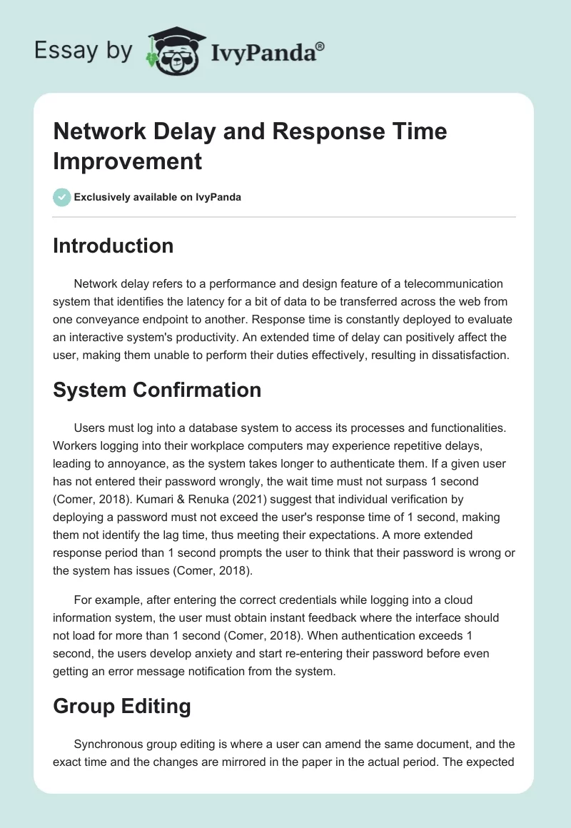 Network Delay and Response Time Improvement. Page 1