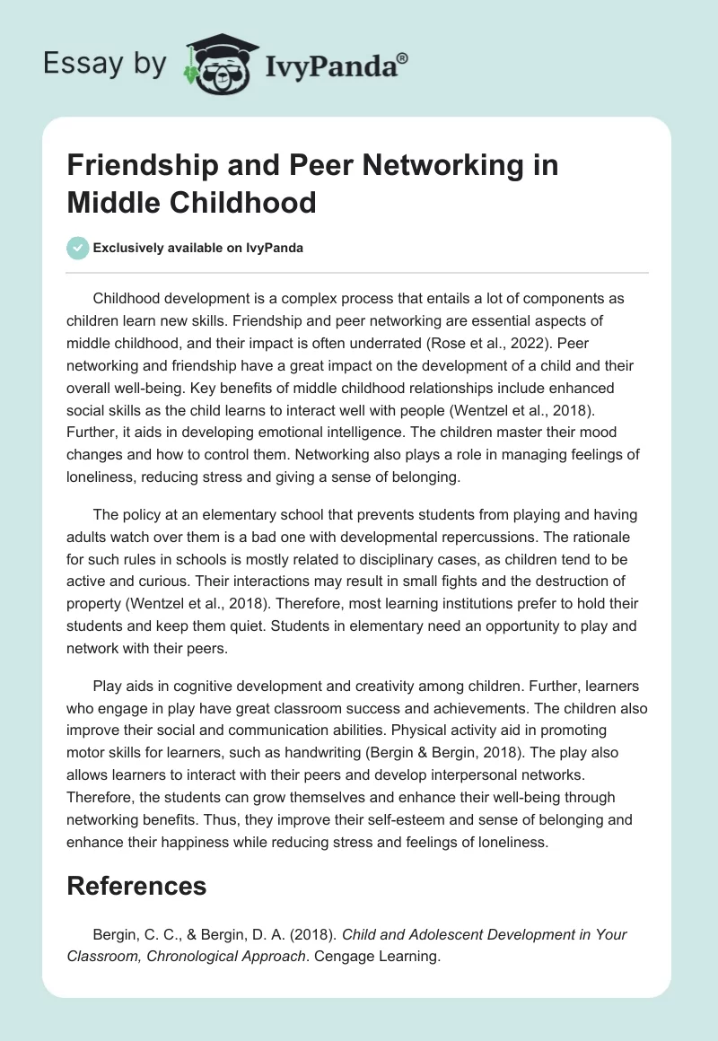 Friendship and Peer Networking in Middle Childhood. Page 1