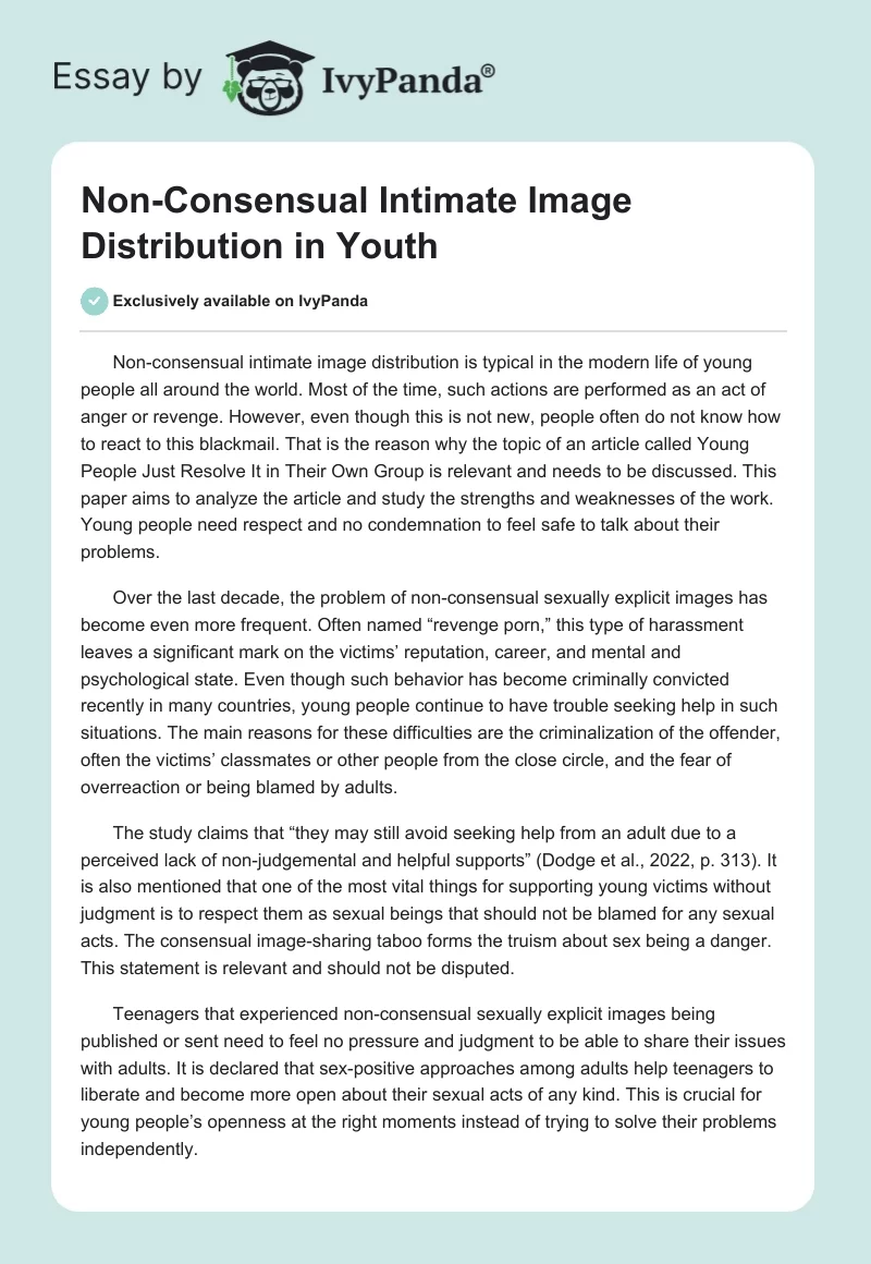 Non-Consensual Intimate Image Distribution in Youth. Page 1