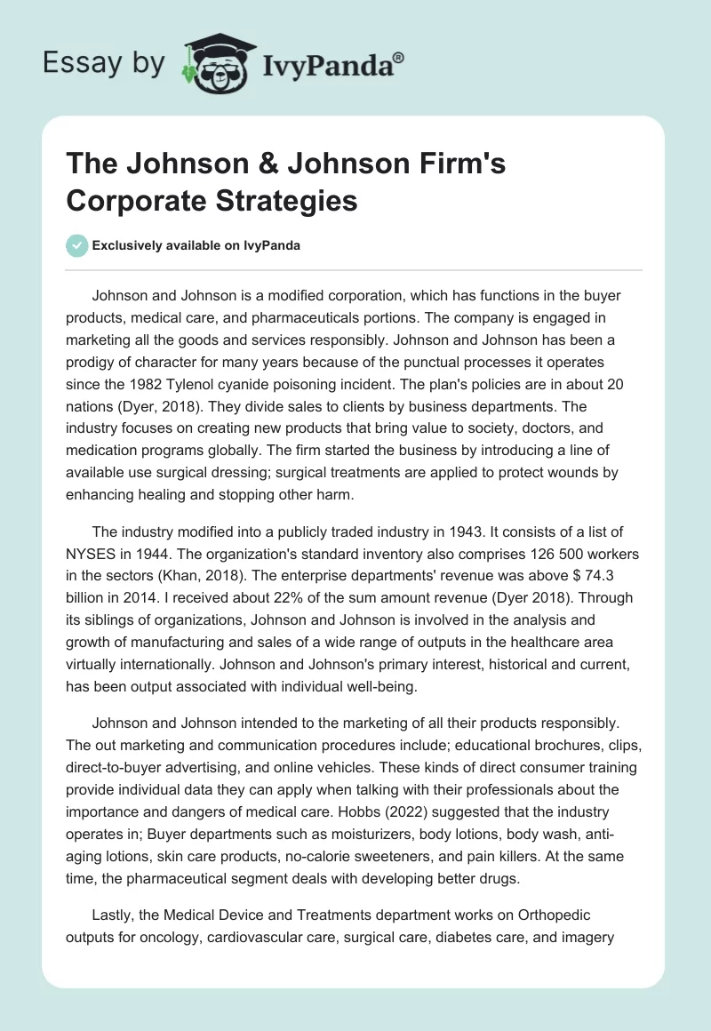The Johnson & Johnson Firm's Corporate Strategies. Page 1