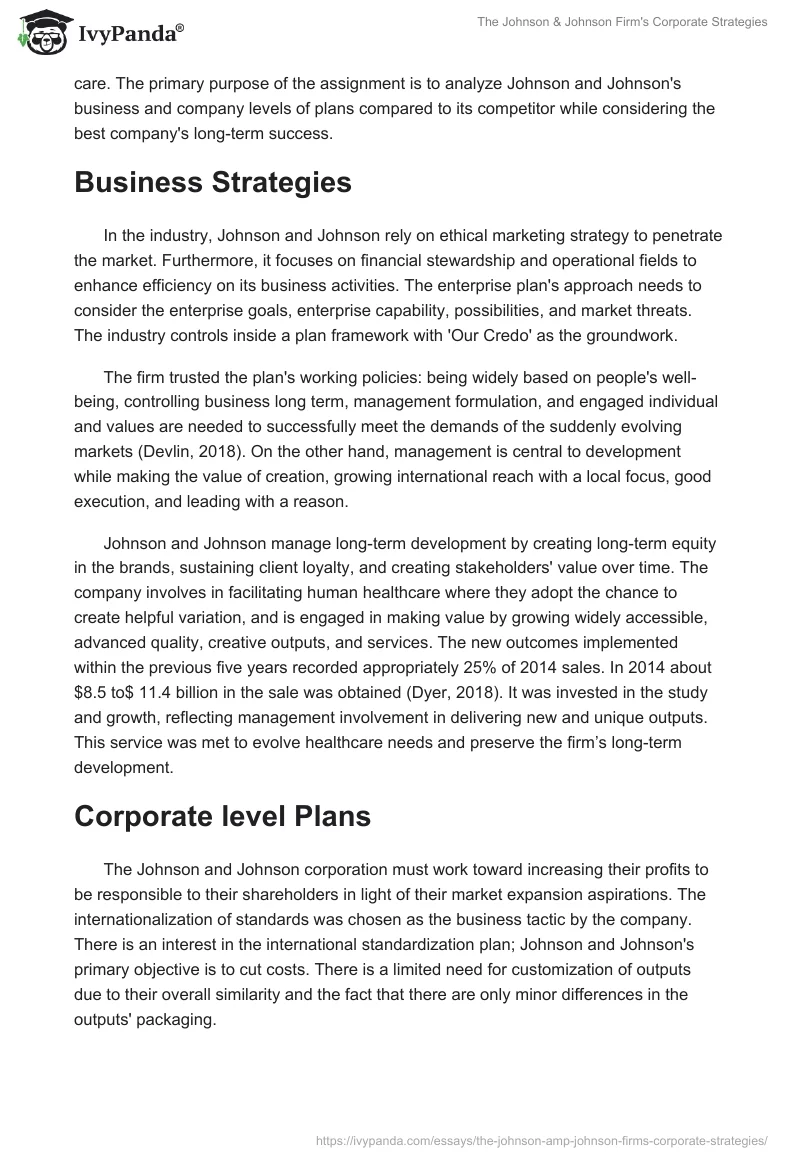 The Johnson & Johnson Firm's Corporate Strategies. Page 2