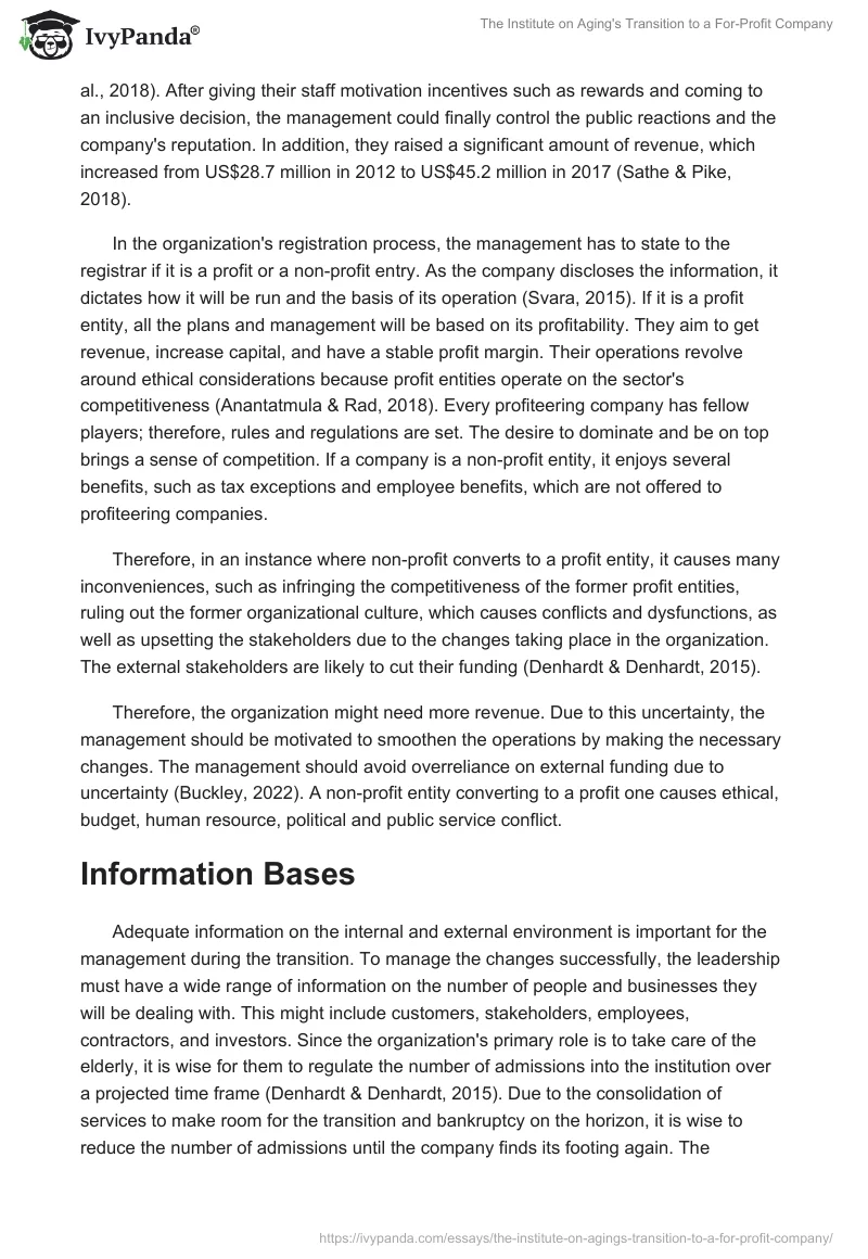 The Institute on Aging's Transition to a For-Profit Company. Page 2