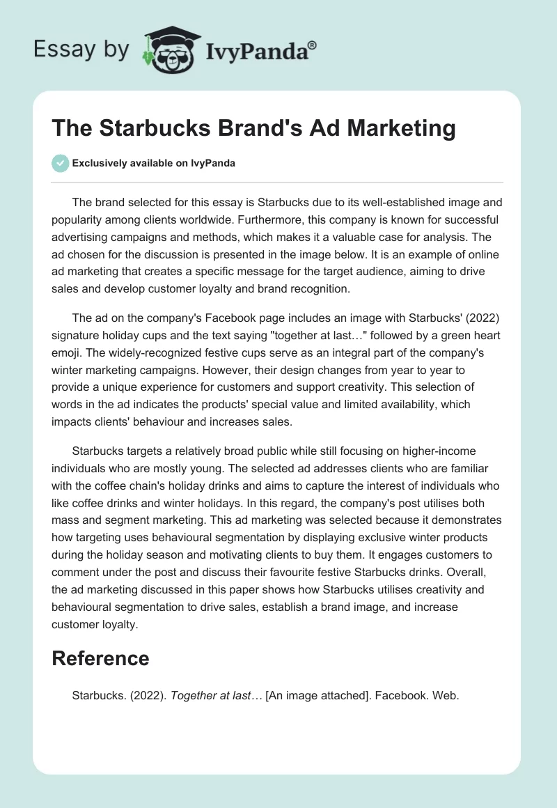 The Starbucks Brand's Ad Marketing. Page 1