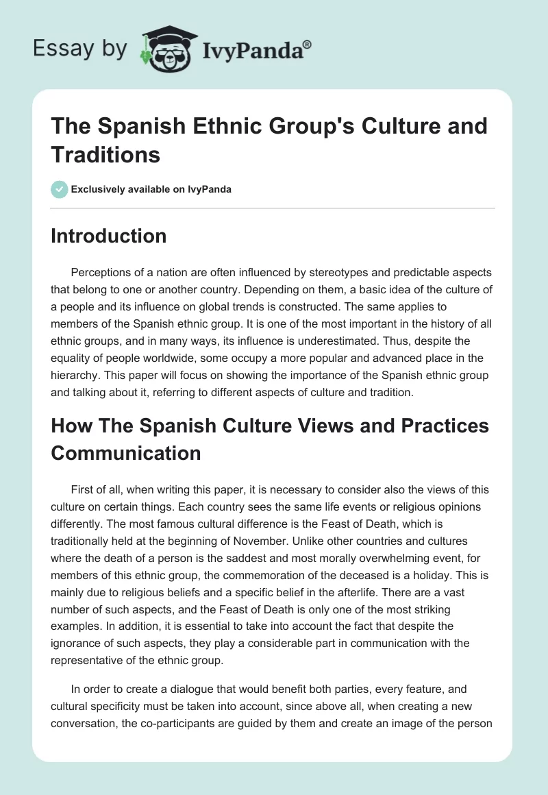 The Spanish Ethnic Group's Culture and Traditions. Page 1