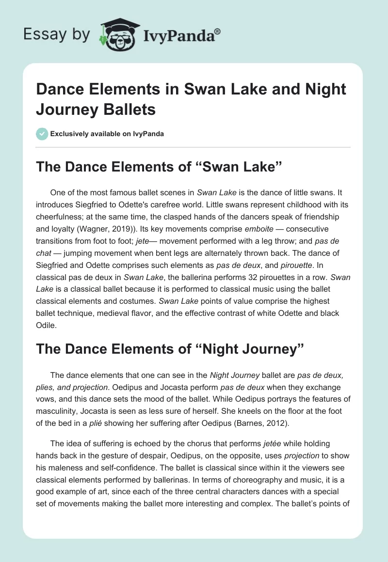 Dance Elements in "Swan Lake" and "Night Journey" Ballets. Page 1
