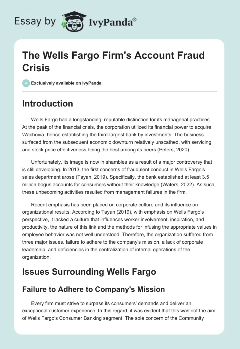 The Wells Fargo Firm's Account Fraud Crisis. Page 1