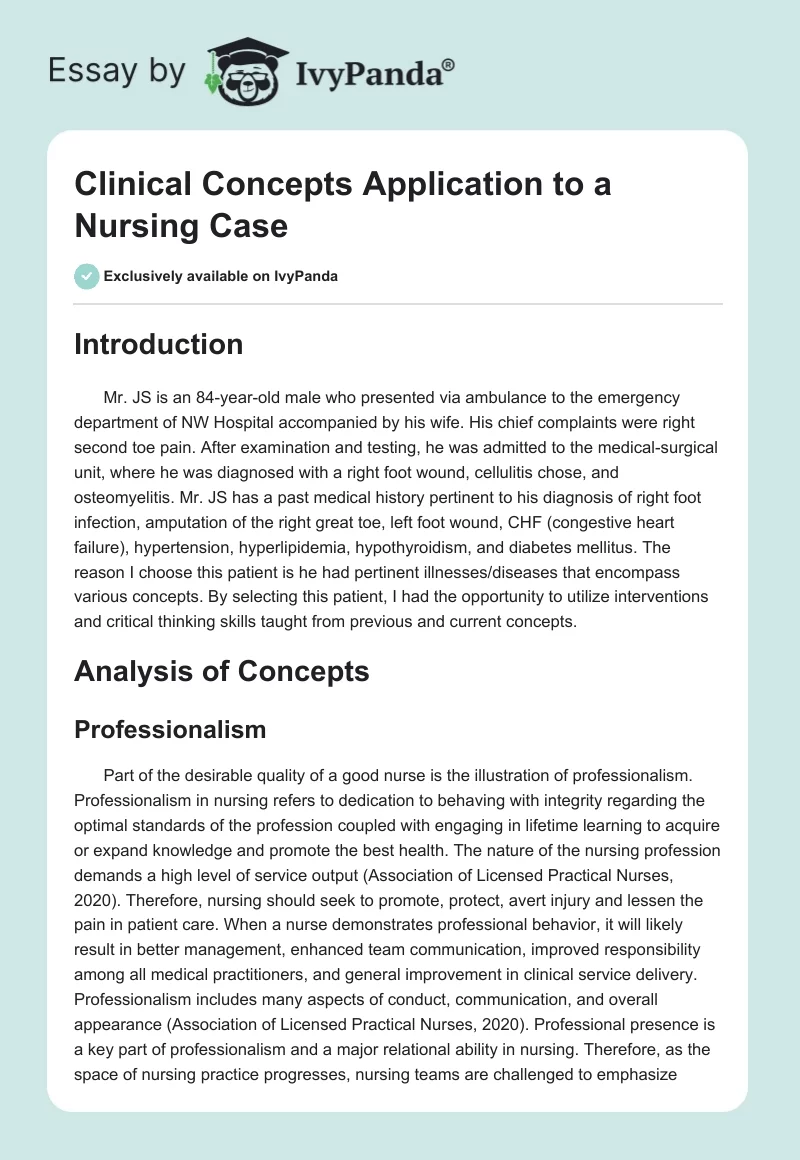 Clinical Concepts Application to a Nursing Case. Page 1