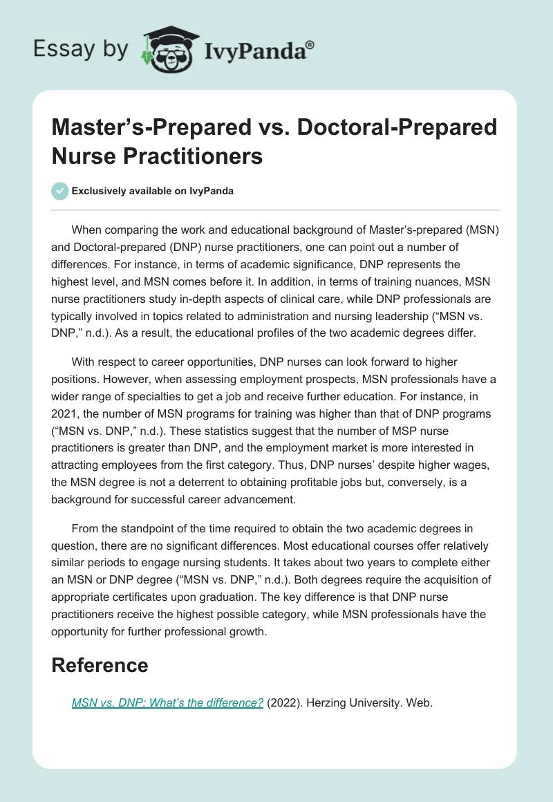 Master’s-Prepared vs. Doctoral-Prepared Nurse Practitioners. Page 1