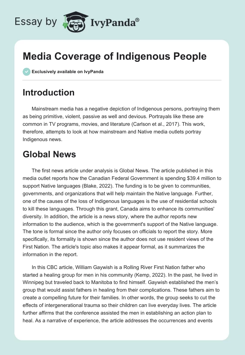 Media Coverage of Indigenous People. Page 1