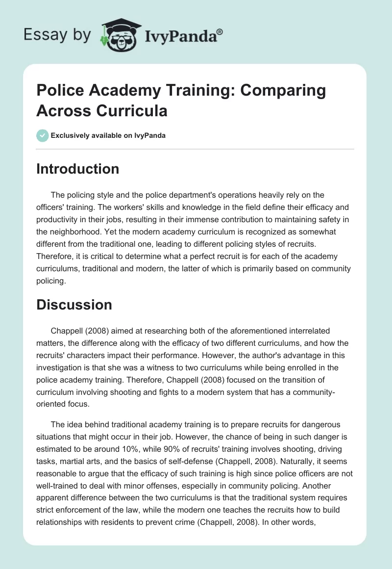 Police Academy Training: Comparing Across Curricula. Page 1