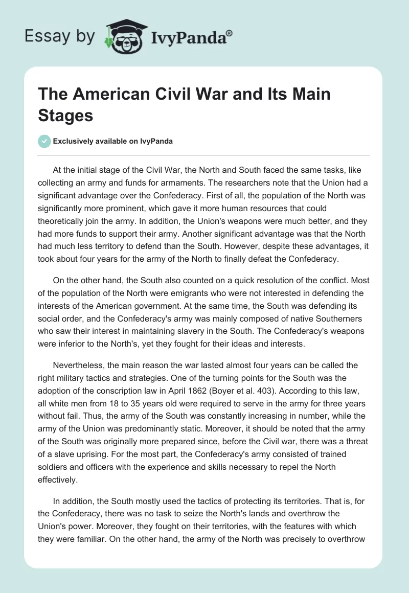 The American Civil War and Its Main Stages. Page 1