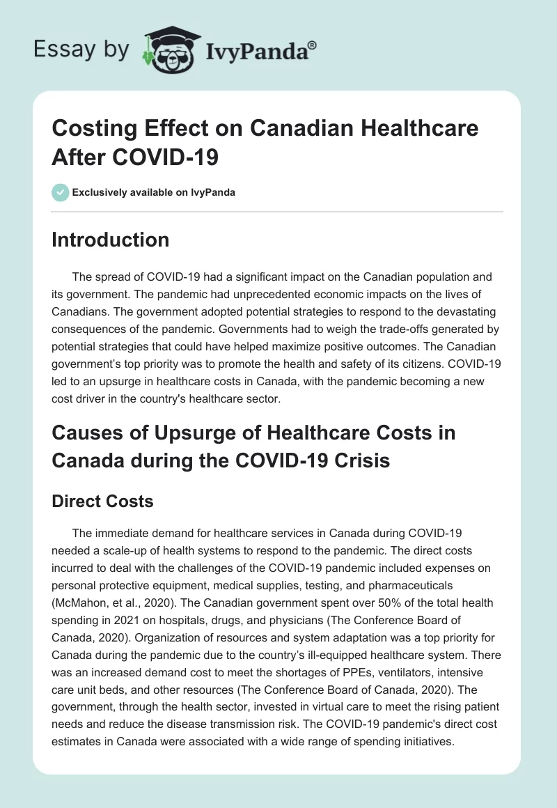 Costing Effect on Canadian Healthcare After COVID-19. Page 1