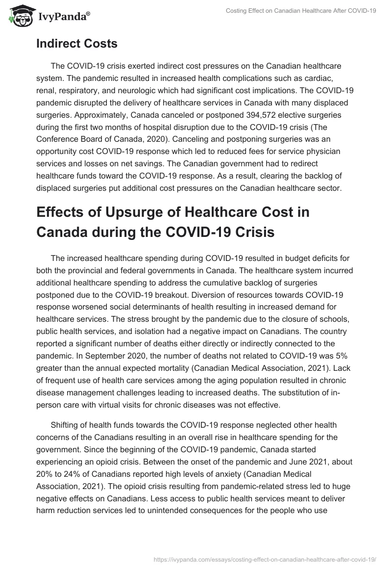 Costing Effect on Canadian Healthcare After COVID-19. Page 2