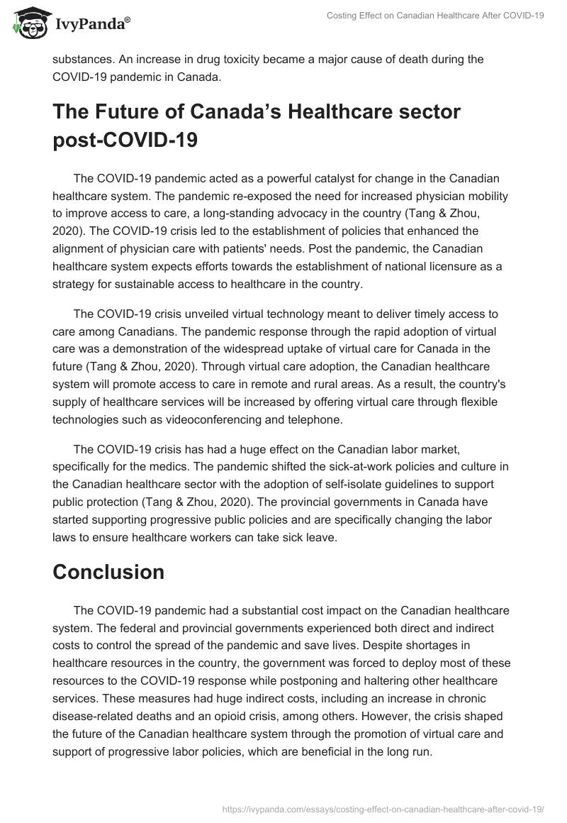 Costing Effect on Canadian Healthcare After COVID-19. Page 3