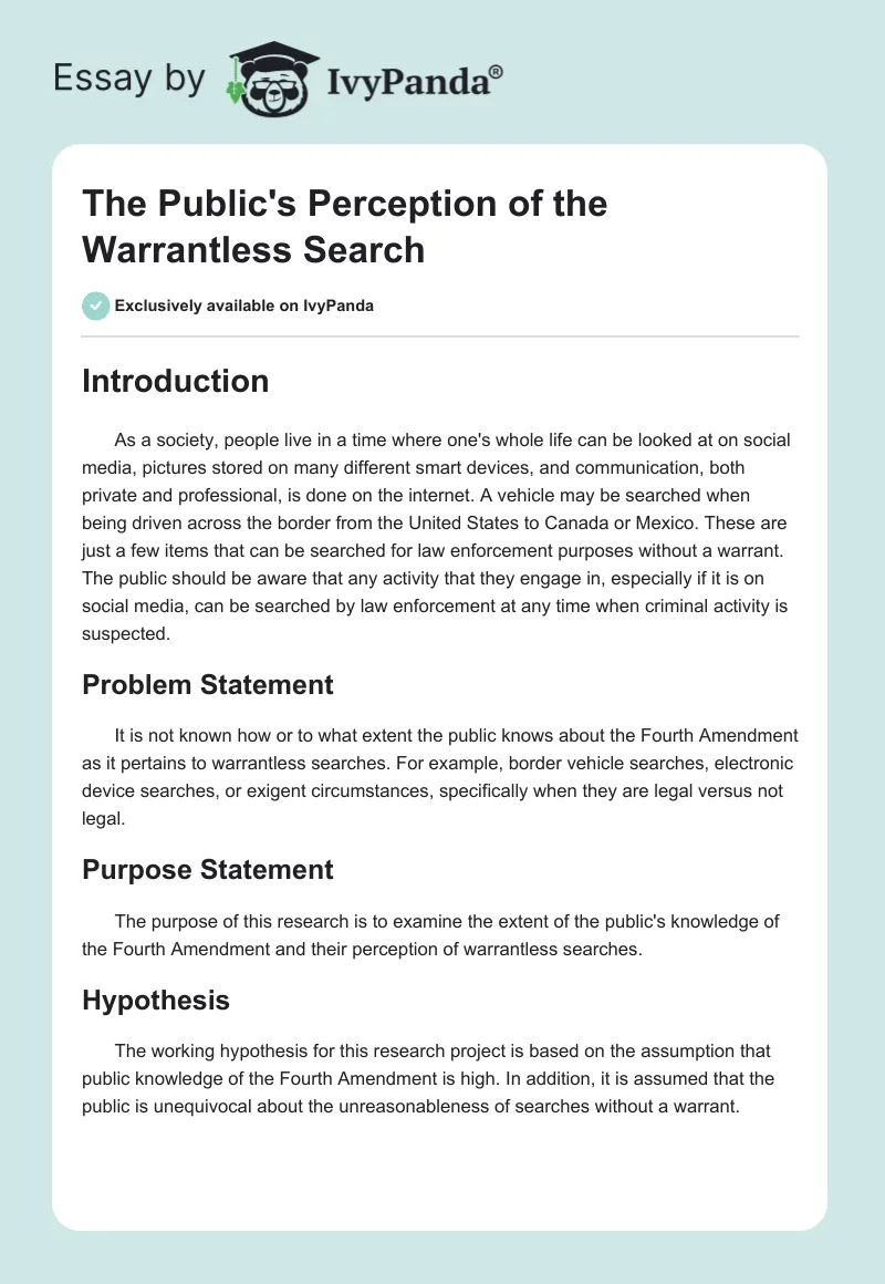 The Public's Perception of the Warrantless Search. Page 1