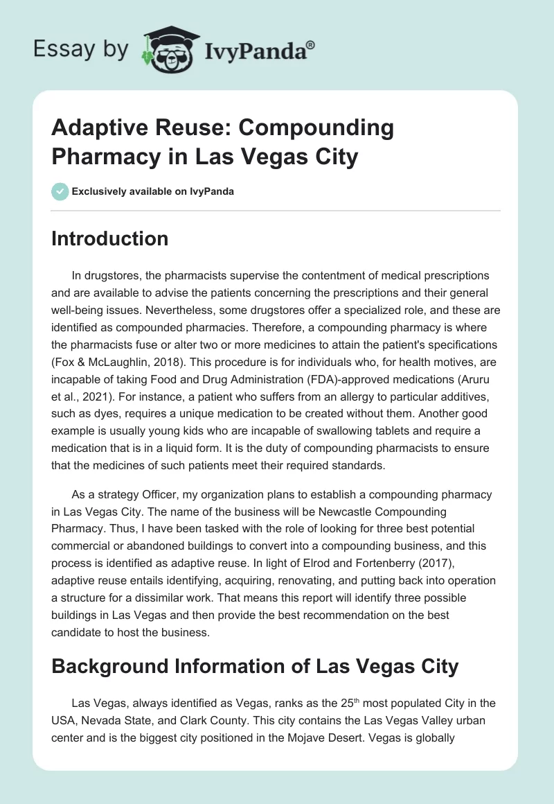 Adaptive Reuse: Compounding Pharmacy in Las Vegas City. Page 1