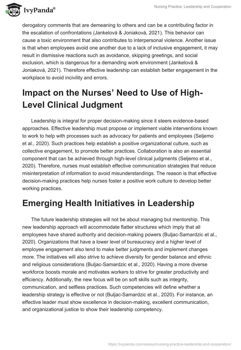 Nursing Practice: Leadership and Cooperation. Page 3