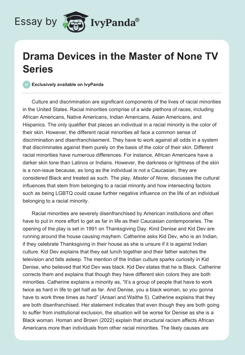 Drama Devices in the "Master of None" TV Series. Page 1