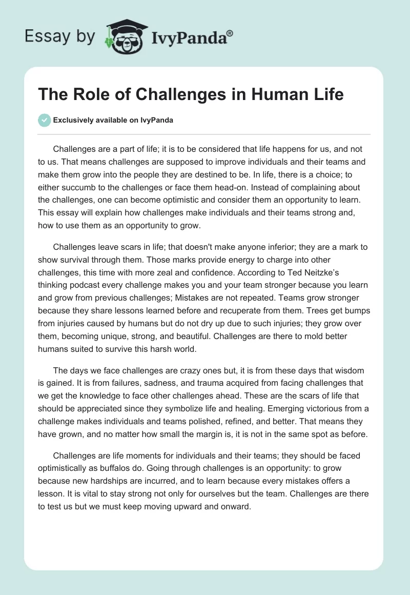 The Role of Challenges in Human Life. Page 1