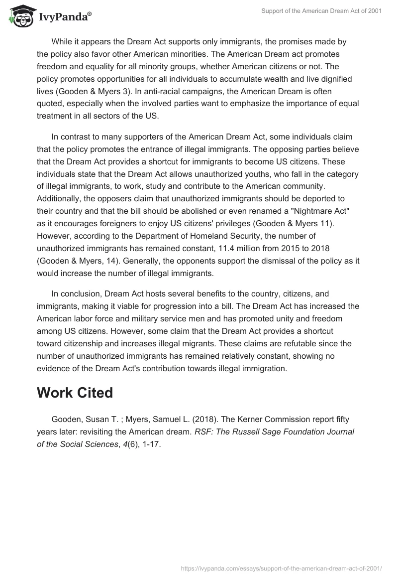 Support of the American Dream Act of 2001. Page 2