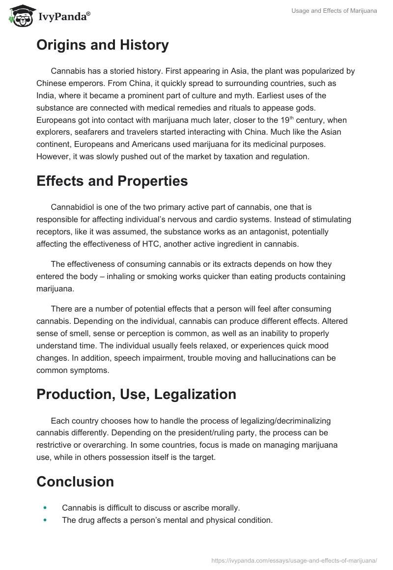 Usage and Effects of Marijuana. Page 2