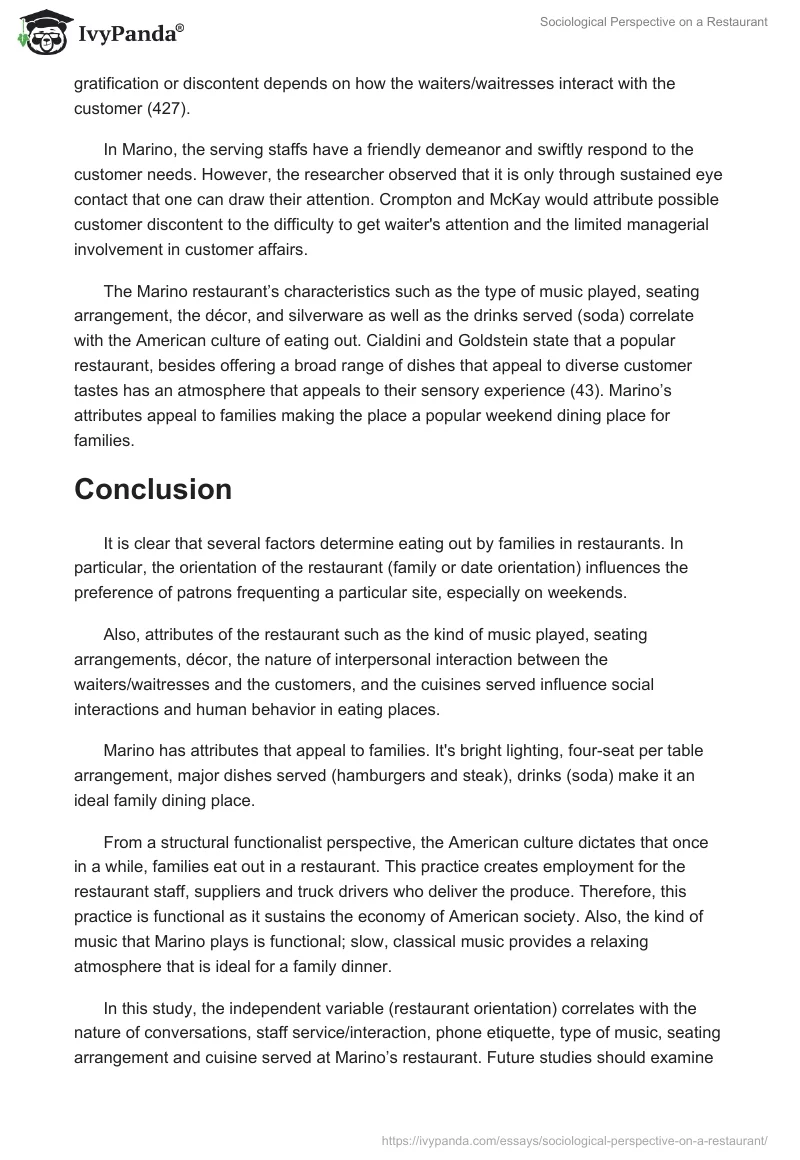 Sociological Perspective on a Restaurant. Page 4