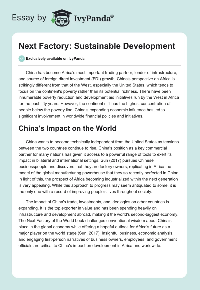 Next Factory: Sustainable Development. Page 1