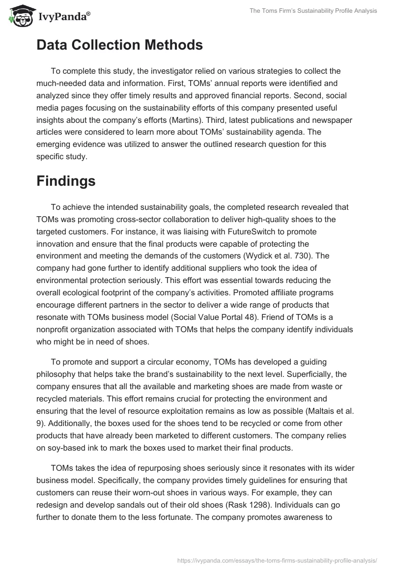 The Toms Firm’s Sustainability Profile Analysis. Page 2