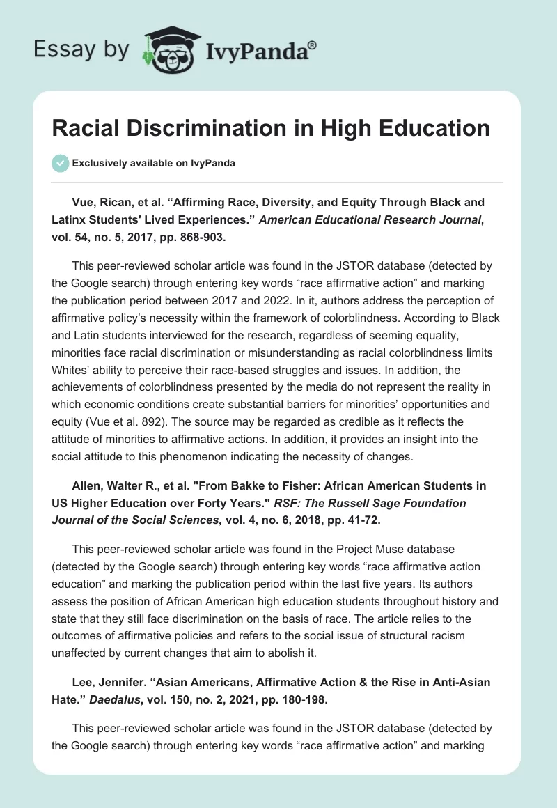 Racial Discrimination in High Education. Page 1