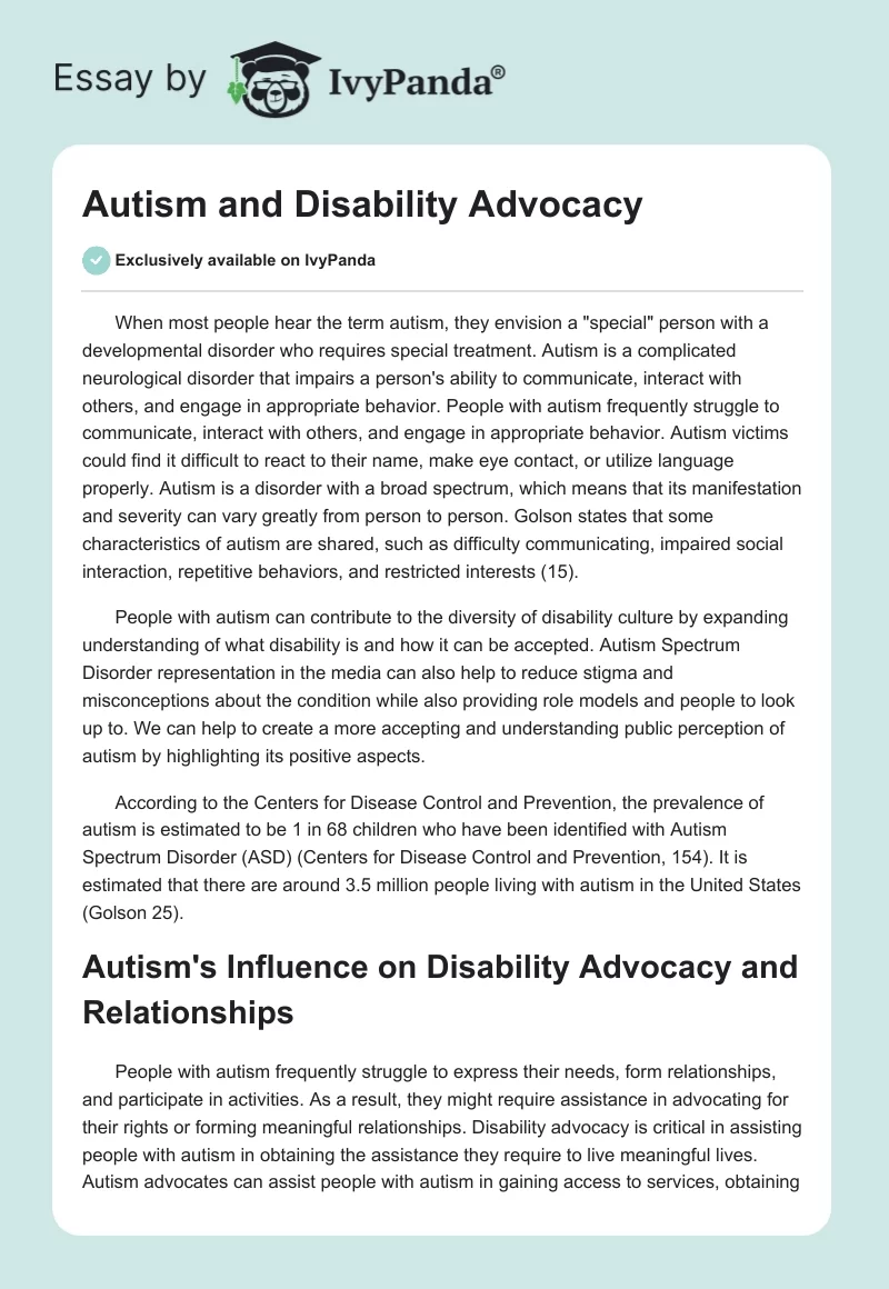 Autism and Disability Advocacy. Page 1